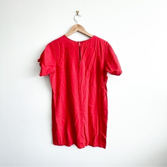 Pepaloves Dress Red Shift Short Sleeves Ramie Cotton Women's M - Picture 2 of 6
